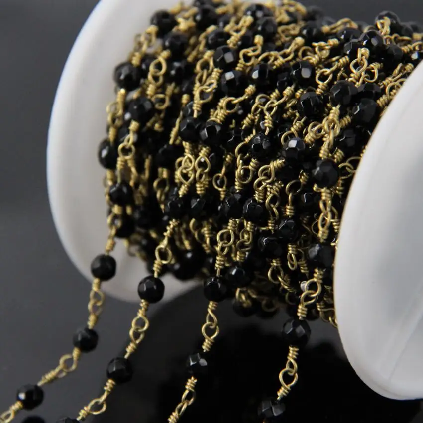 

5Meter Black Ag ate Faceted beads Chain,Brass Wire Wrapped Rosary style Chain Necklace bracelet Sweater chain Jewelry Making