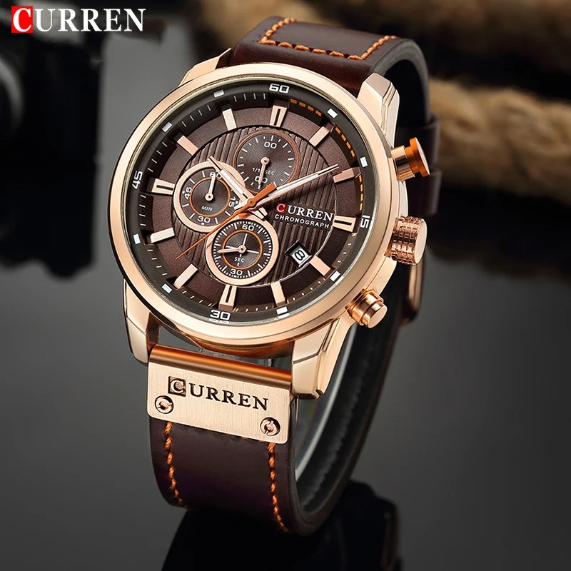 En Ligne CURREN Marque De Luxe Hommes Analogique Sport En Cuir de Montres Hommes Armée Militaire Montre Homme Date Quartz Horloge Relogio Masculino 2018