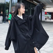 Осенняя и зимняя мода новое популярное пальто уличное пальто оверсайз Свободное пальто с длинными рукавами «летучая мышь» куртка