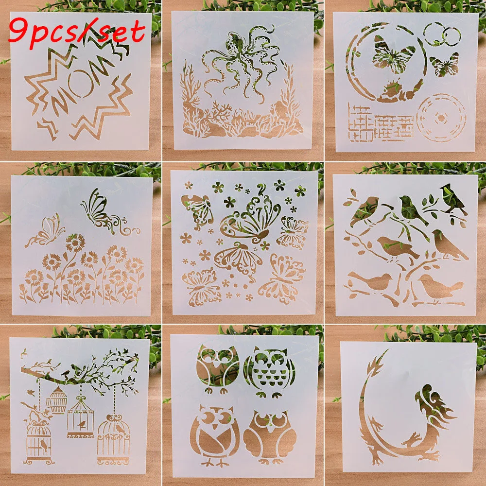 

Hot 9PCS/Set Layering Stencils For Walls Painting Scrapbooking Stamp Album Decor Embossing Paper Card Template DIY Gifts