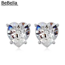BeBella, милые серьги-гвоздики в форме сердца с 4 когтями и кристаллами Swarovski, оригинальные модные украшения для девочек и женщин, модный подарок