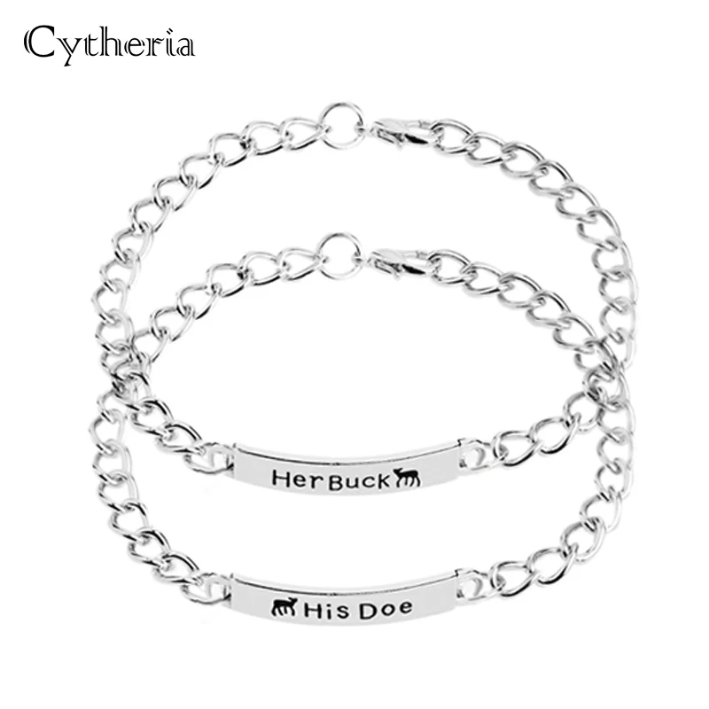 

his doe her buck Bracelets for couple enamel deer lover Bracelet men statement Bending silver armband men gift loving girlfriend
