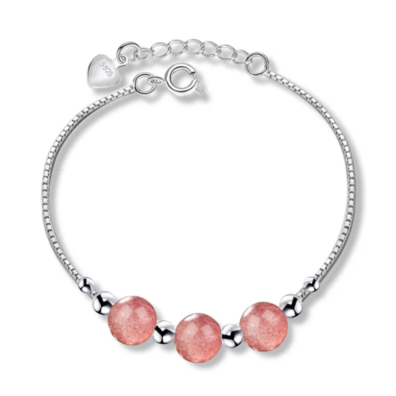 

Silver 925 jewelry Chain Link Bracelets & Bangles Strawberry Crystal Stone Bracelet Charms pulseras de plata 925 de