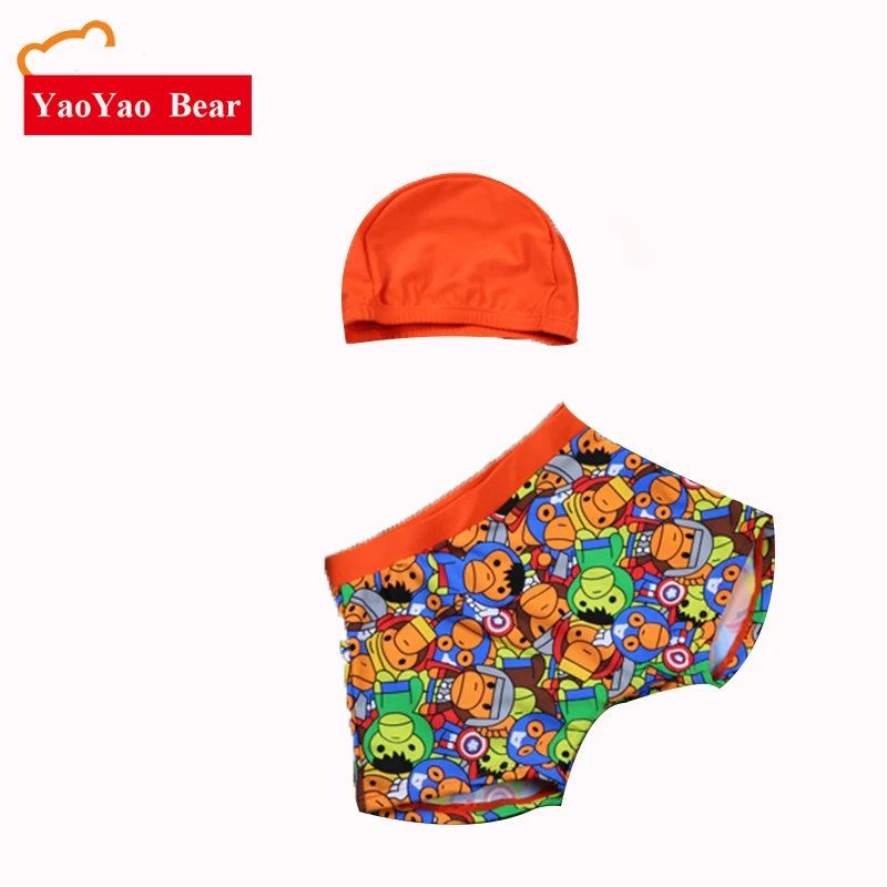 Children Swimwear Kids Swimsuit Summer Cartoon Patterns Boys Swimming Trunks Hat Baby Boy