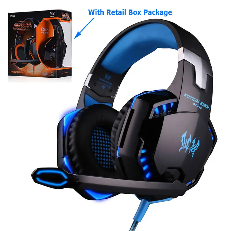 cheap G2000 Gaming Headset Deep Bass Stereo Computer Game Headphones with microphone LED Light PC professional Gamer With Retail Box
