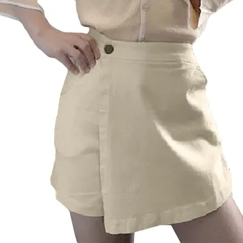 

Women High waist shorts Loose Polyester Button Summer Leisure Shorts culottes High Waist Pure Color Shorts Daily c0614