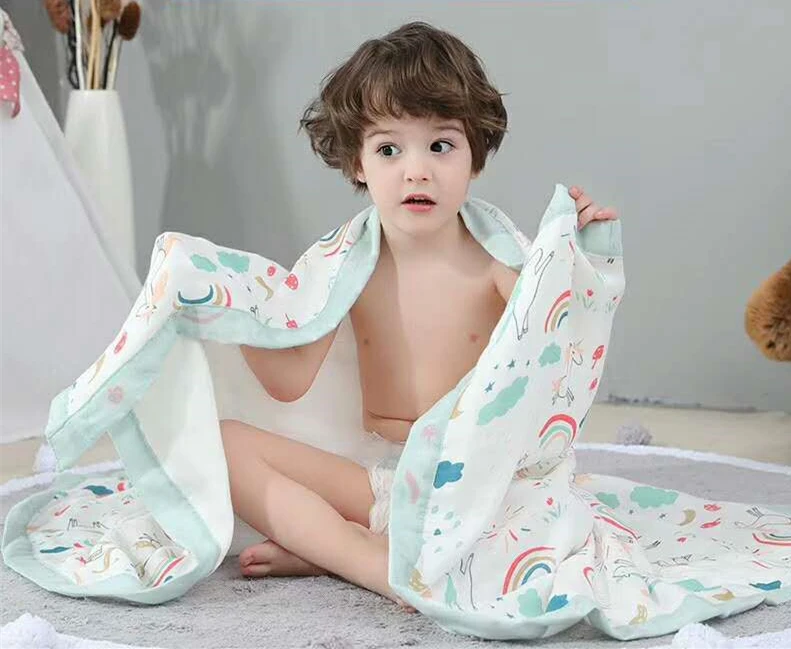New 4 Layers Bamboo Baby Muslin Blanket Newborn Swaddles Soft Cartoon Blankets Bath Gauze Infant Wrap Sleepsack Multi-use Diaper (1)