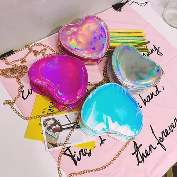 

2020 Women Heart Crossbody Bags Small Purses and Handbags Laser Shoulder Bag Ladies Wallet Chain Messenger Bag