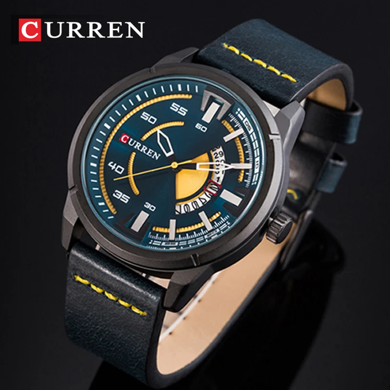 En Ligne CURREN Hommes Montres Top Marque De Luxe En Cuir Casual Quartz Montre Homme Militaire Sport Horloge Montre Bracelet Pour Hommes Relogio Masculino