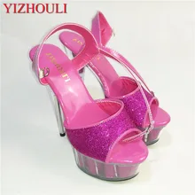 Женские босоножки, 5 цветов туфли на тонком каблуке с ремешком и пряжкой Свадебные танцевальные туфли на высоком каблуке 15 см с открытым носком