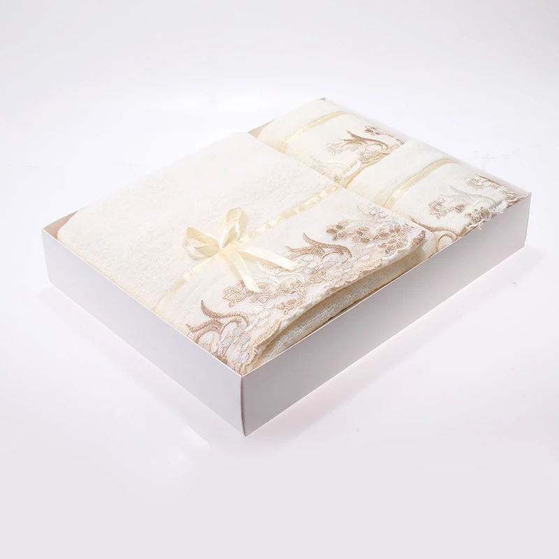 Preise Hochzeit Bad Handtuch Geschenk Box Set Handtücher Bad Baumwolle Spitze 3 Stück Serviette Bain köln männer bad handtücher für erwachsene 3DBH122V