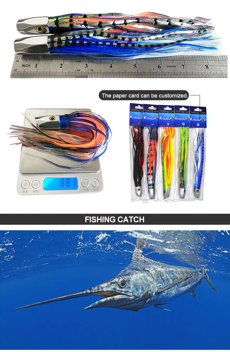 Cabeça de Cobre Polegada Grande Jogo Torneio Saia Trolling Marlin Iscas Pesca 8 88g 5 Cheap Iscas artificiais