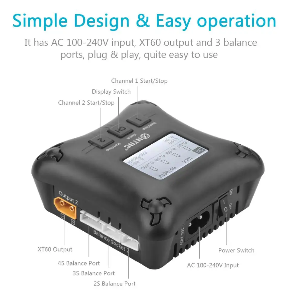 HTRC H4AC DUO 20W x2 2A x2 Mini Portable RC Charger 2-4s Lipo Battery Charging Dual Port