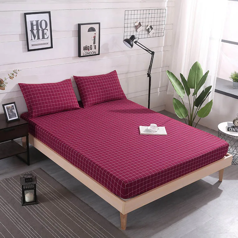 

Washed Cotton Mattress Cover with Elastic Band Stripe Bed Sheet Mattress Protector Pad Fitted Sheet Bedding Linens Home Textile