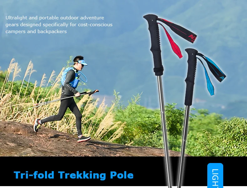 Liga de Alumínio Pces Aonijie Tri-fold Dobrável Ultraleve Bloqueio Rápido Pólos Trekking Caminhadas Pólo Andando Correndo Vara 2 E4093 2 High Quality Esporte e Lazer
