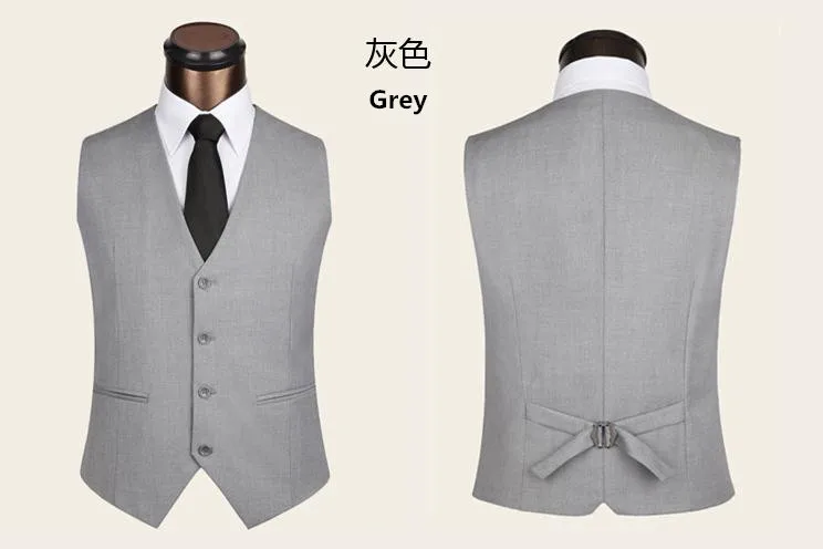 Мужской жилетный костюм для мальчика, Тонкий Модный деловой Повседневный жилет на 4 пуговицы, весна-осень, плюс размер, мужской верх, черный/серый/темно-синий - Цвет: Серый