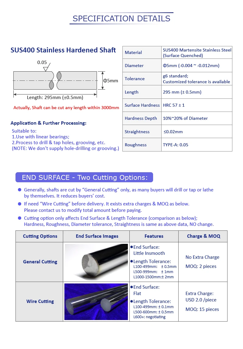 Диаметр 5 мм L295mm поверхности закаленные вал SUS400 вал из нержавеющей стали высокая шероховатость 0,05 HRC55-58 прочный