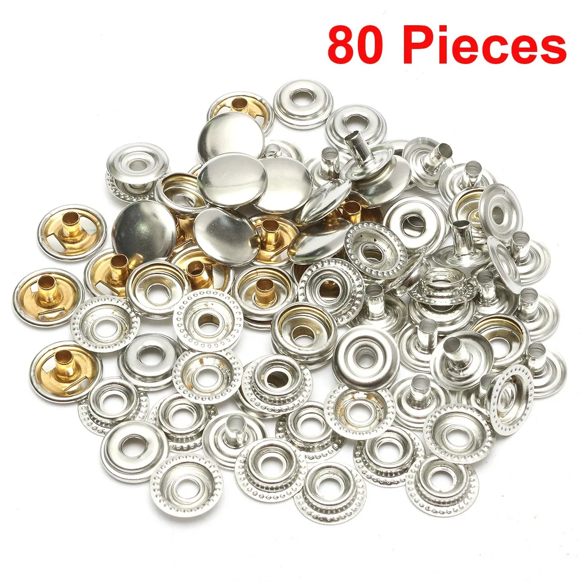 80Pcs Stainless Steel Snap Buttons Set Marine Grade Snap Fastener Stud