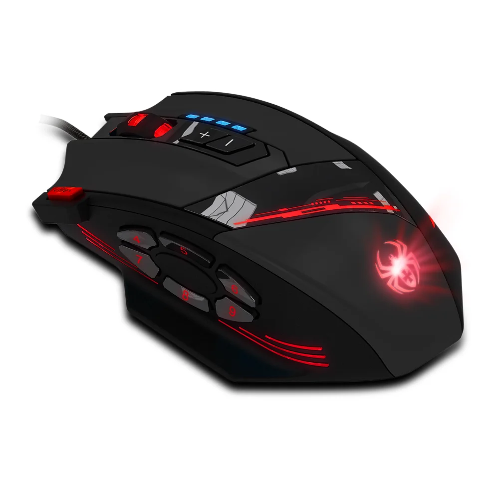 ZELOTES игровой Мышь C 12 программируемых кнопок светодиодный оптический USB мышей 4000