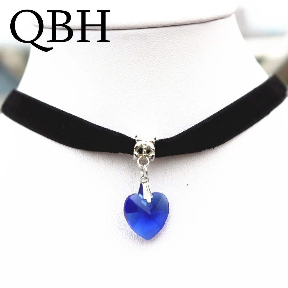 

NK2015 Tattoo 7 Colors Simple Crystal Heart Necklaces & Pendants Lace Chokers Necklaces Steampunk Gothic Black Velvet Necklace