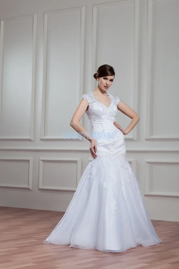 Дизайн горячие русалка свадебное платье высокого класса на заказ размер/цвет cap рукавом белый/слоновая кость свадебное платье рыбы