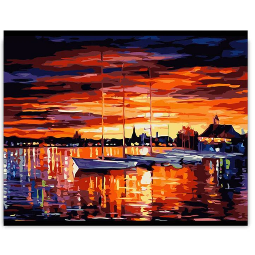 

WONZOM Sunset Landscape Paint By Numbers Oil Painting On Canvas With Frame Home Decor Wall Art For Living Room Acrylic Paint