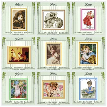 

little girl cat dog lovely angel painting counted print on the canvas DMC 11CT 14CT kits Cross Stitch embroidery needlework Sets