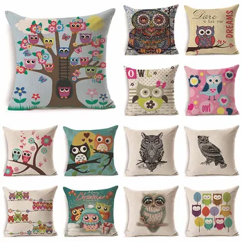 

1Pcs 43*43cm Lovely Fashion Owl Pattern Cotton Linen Throw Pillow Cushion Cover Car Home Sofa Decorative Pillowcase 40241