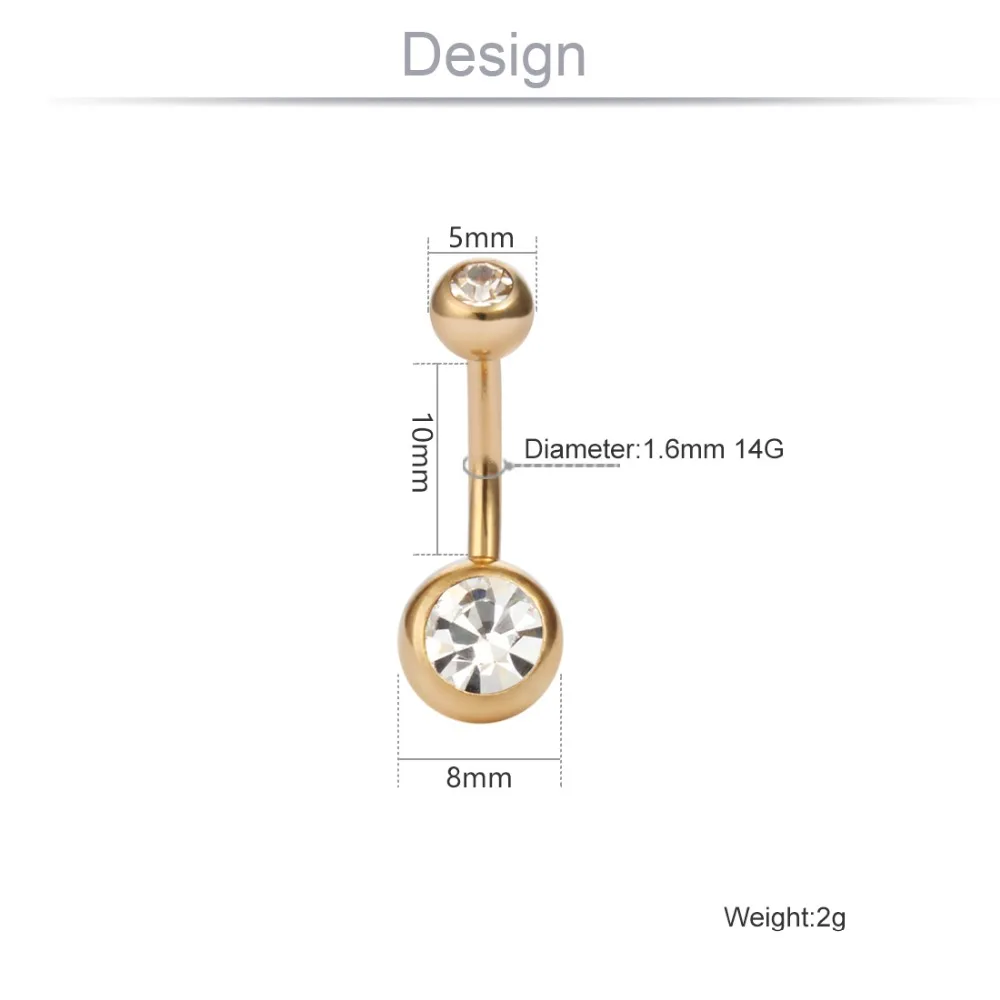 10 шт./компл. Mix Цвет золото Цвет живота пупка Кольца пирсинг крючок с кристаллической головкой Нержавеющая сталь, ювелирное изделие для тела, DQ57