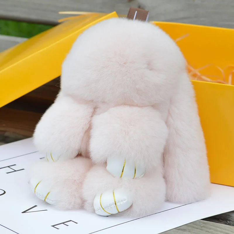 

2018 18CM Rex Fluffy Bunny Pendant Keychain Bag Women Toy Rabbit Keychain Fur Pom poms Key Chain Car Charm Jewelry Gift