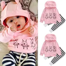 Одежда для новорожденных и маленьких девочек от 0 до 24 месяцев топ с капюшоном и цветочным рисунком+ длинные штаны, комплект одежды, милый Принт, высокое качество, горячие наборы в продаже