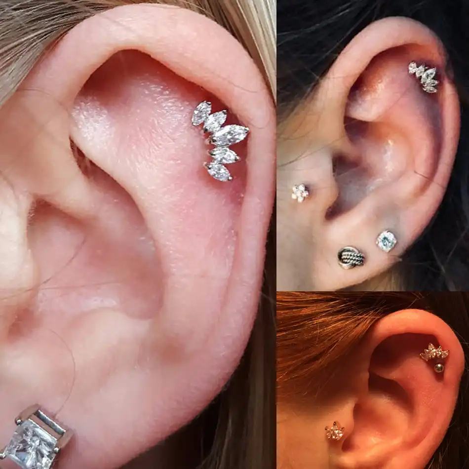 1pc Steel Ear Tragus Cartilage Ear Piercings Helix Piercings Dangle Gem Conch Lobe Earring Barbell Piercings Orelha Cartilagem