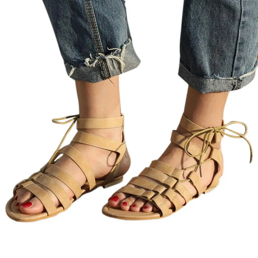 

Women Bohemia Sandals 2018 Hot Selling Gladiator Flat Peep-Toe Sandals Shoes Roman Strap Shoes Female sandalia zapatos mujer A5