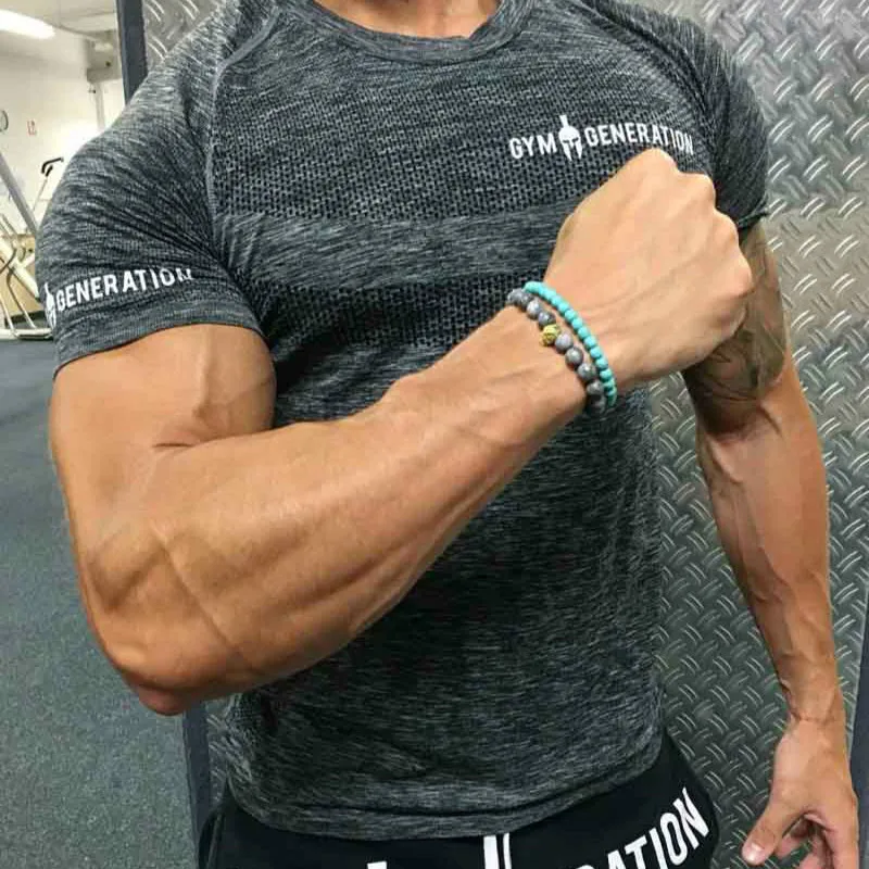 

Summer Polyester Fitness T Shirts Men Elastic Gyms Tees Tops Crossfit Fitness Clothing Dry Fit Short Sleeve Mens Tshirts