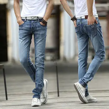 

Long skinny Blue jeans Trousers men 2020 seasons men's casual jeans Washed crushed Scratched slim denim pants Pocket design