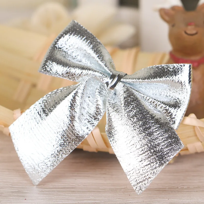 Рождественская елка Серебряное украшение ручной работы лук ремесла для нового года Prty День Рождения Декор 12 шт