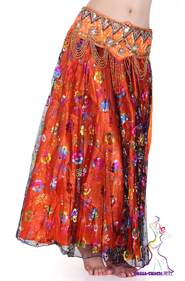 Swegal 2013 New Women Multi Satin Skirt dress Belly Dance Costume Gypsy