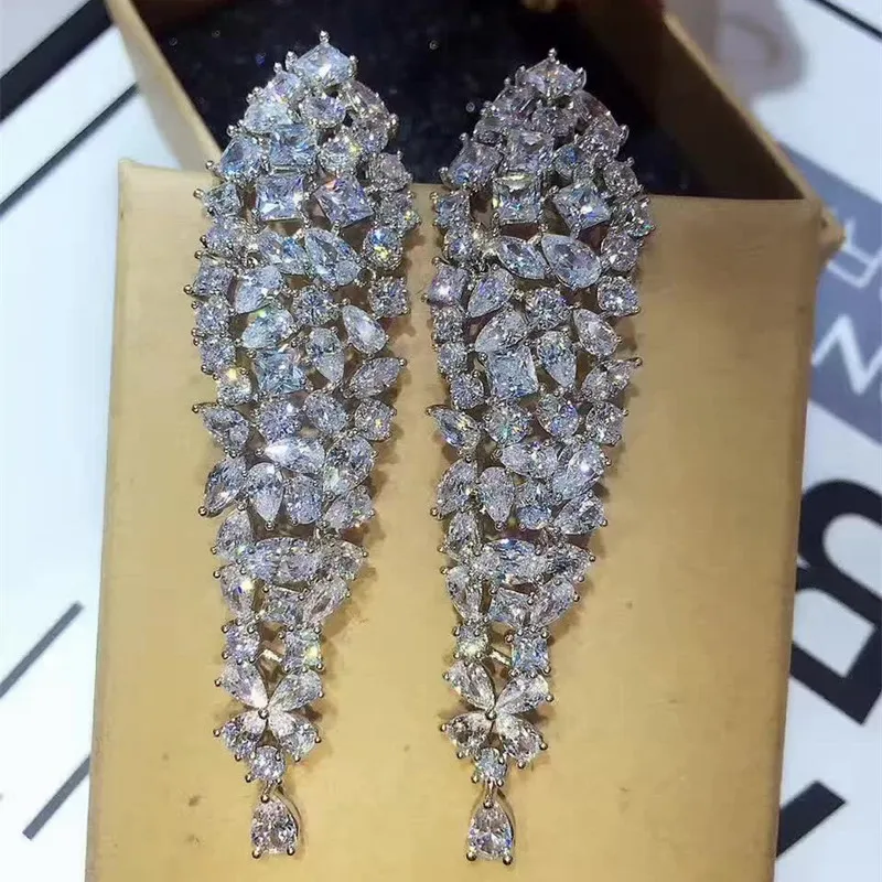 

Designer Luxury 3A cubic zirconia stone geometric long earrings Romantic wedding Party jewelry for women