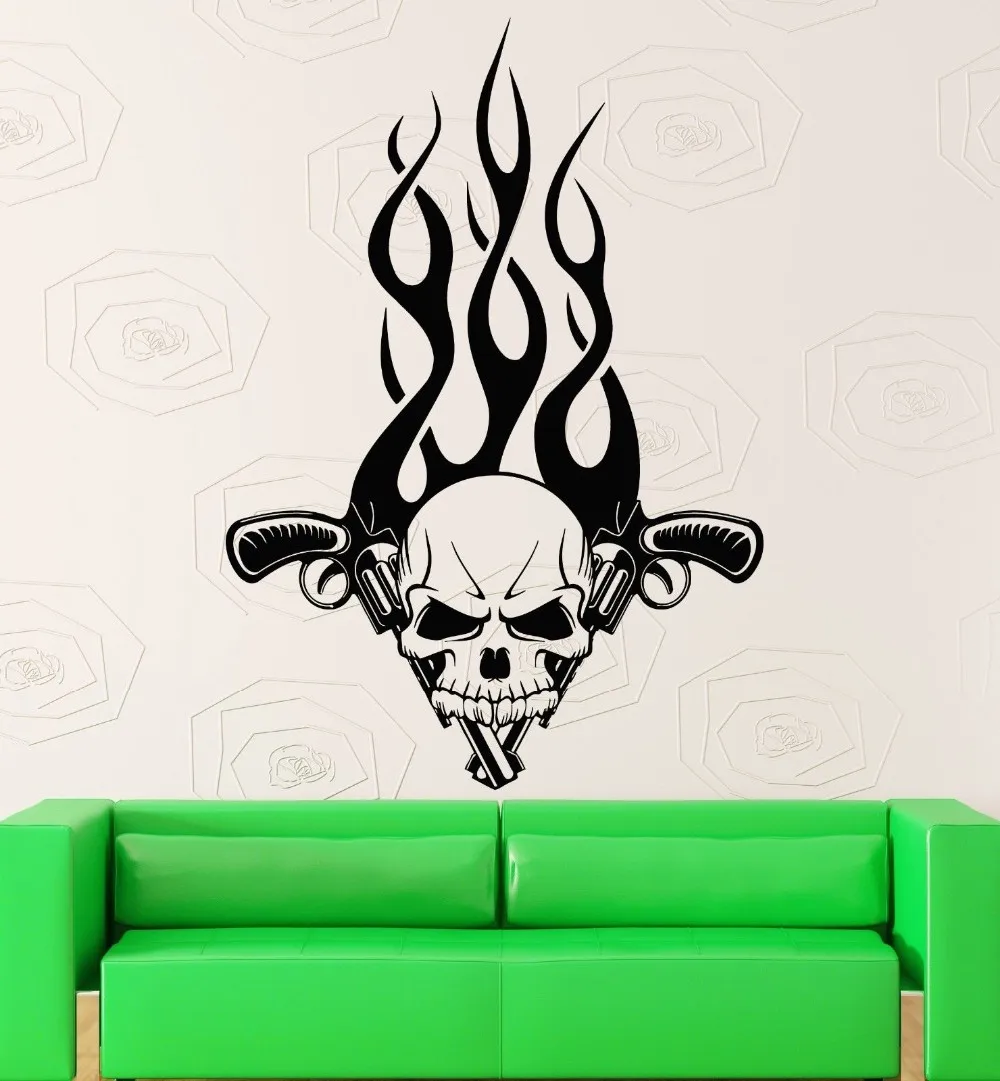 2016 Creative Mafia Skull Gun Revolver Tattoo Flame Wall ...