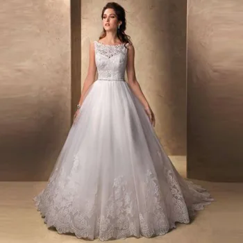 

Princesa Elegant Sleeveless Lace Appliques Empire A-Line White/Ivory Vintage Wedding Dresses Hollow Back Cash On Delivery