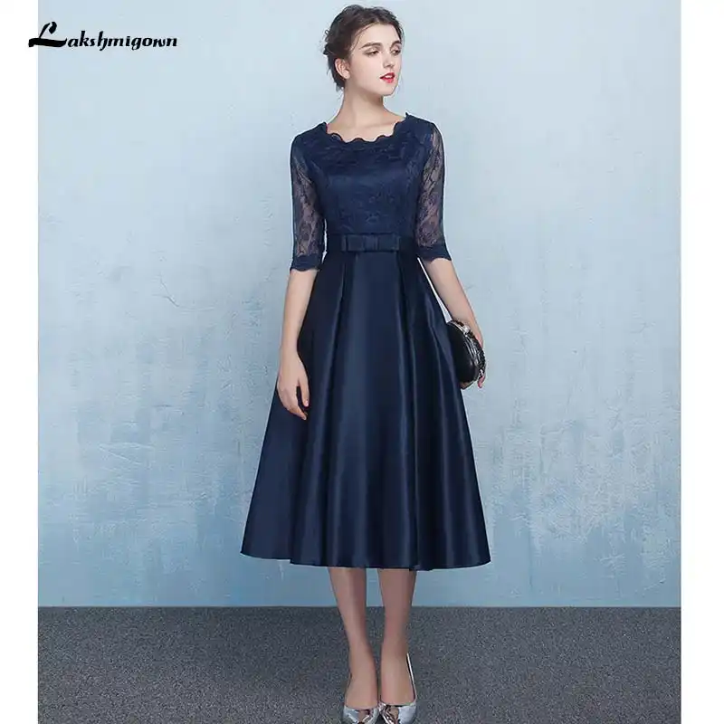 navy blue knee length formal dress