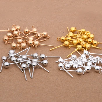 

20pcs Stainless Steel Gold/Silver/Rhodium Ball Stud Earring Pins Band Loop Ear Base 3/4/5mm for Earrings DIY Jewelry Making