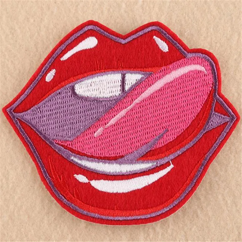

Clothing diy embroidery iron on patch deal with it tongue lips biker patches for clothes cartoon stickers fabric free shipping