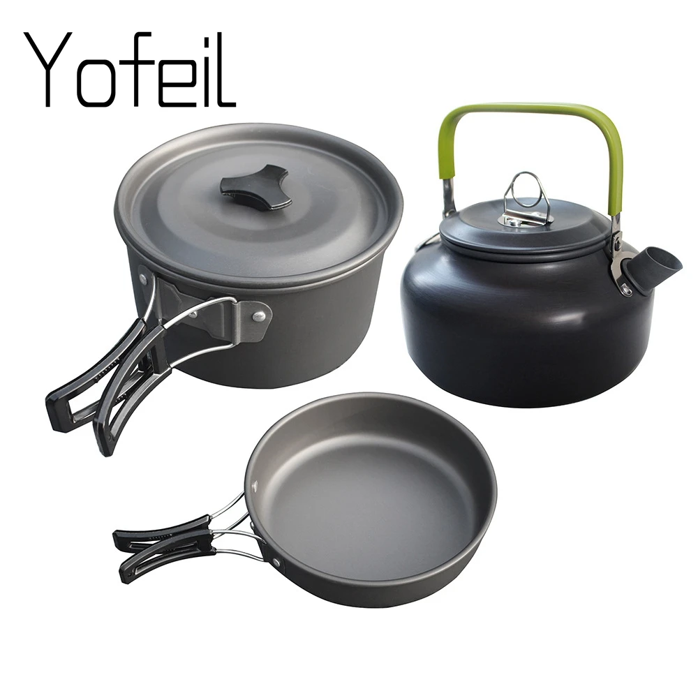 Ultra-luz de aleación de aluminio de utensilios de cocina al aire libre tetera Picnic vajilla Kettle Pot sartén 3 unids/set