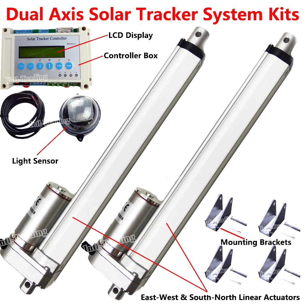 

Complete Dual Axis Solar Tracker-10" Motor 250mm Linear Actuator W/ LCD Controller for Solar Cell Panel Tracking Sunlight Track