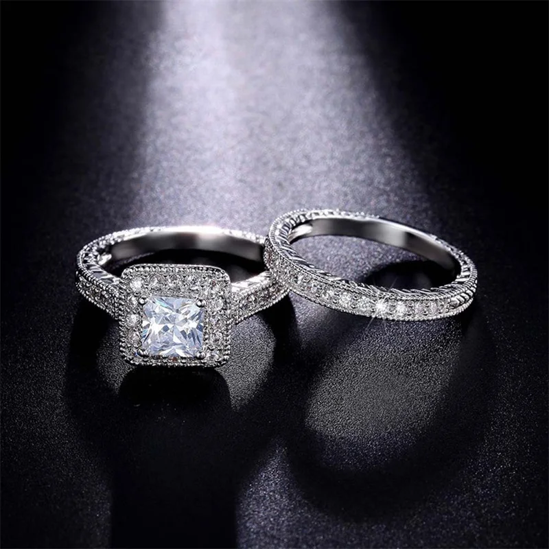 YANHUI Women Cubic CZ Rings Set Luxury 925 Solid Silver Jewelry Wedding Ring Band Promise Engagement Rings For Women ZR293