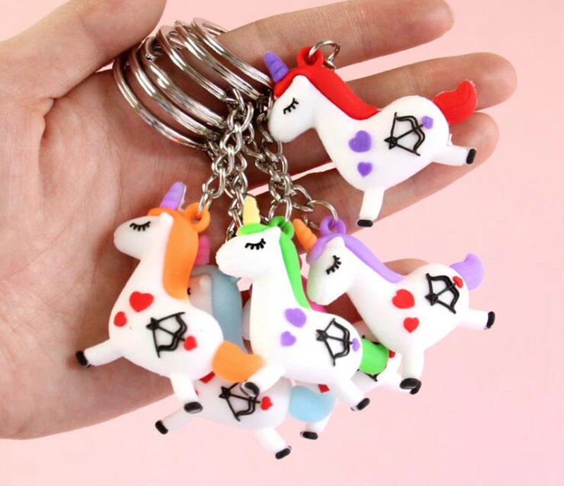 

6Colors Unicorns Keychains Fairytale PVC Unicorn Key chains Horse Key Rings Holder Alloy Key Chain