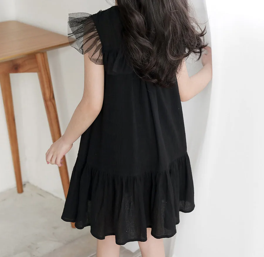 mesh patchwork girls party dress kids clothes black sleeveless ruched girls dresses 2018 summer infant dresses children clothing (4)