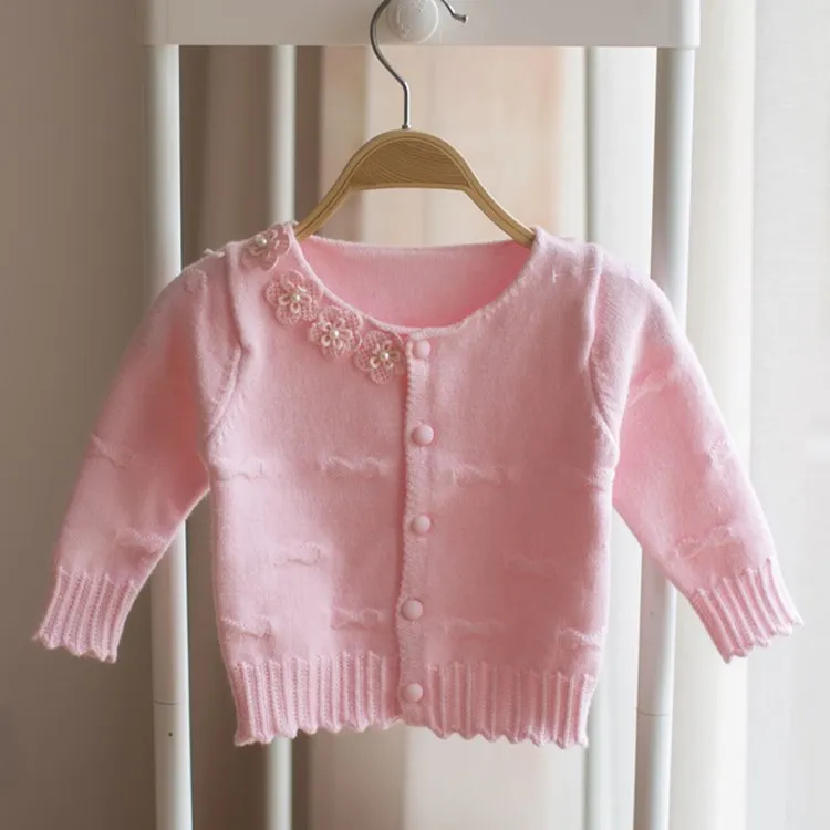 retail 2016 spring autumn girls baby knitted cardigan new girl baby cotton jacket flowers baby sweater coat for newborn jumper