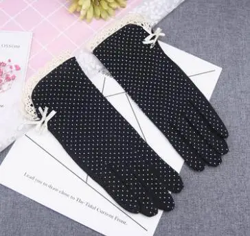 Женские летние короткие дизайнерские хлопковые перчатки женские тонкие летние анти-УФ перчатки для водителя с защитой от солнца R155 - Цвет: black